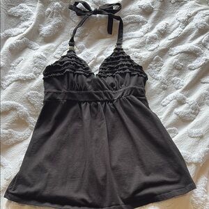Black Halter Top with Ruffle Detail